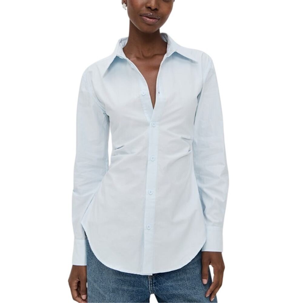Lioness Naomi Soft Blue Button Down Long Length Collared Shirt Size M